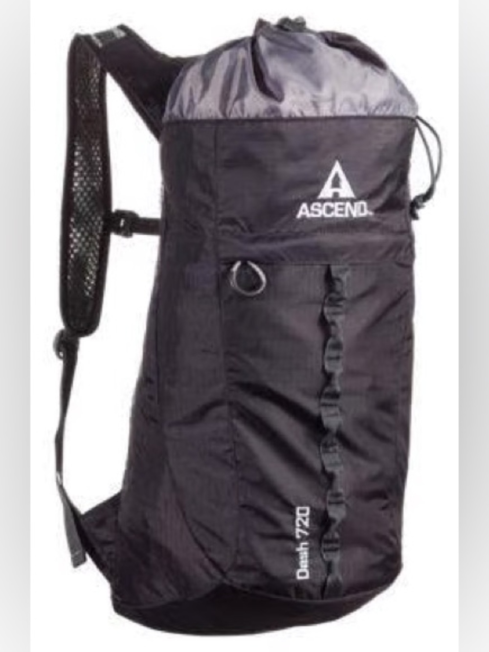 Ascend Dash 720 20L Hiking Daypack Adjustable Straps Drawstring Black/Gray